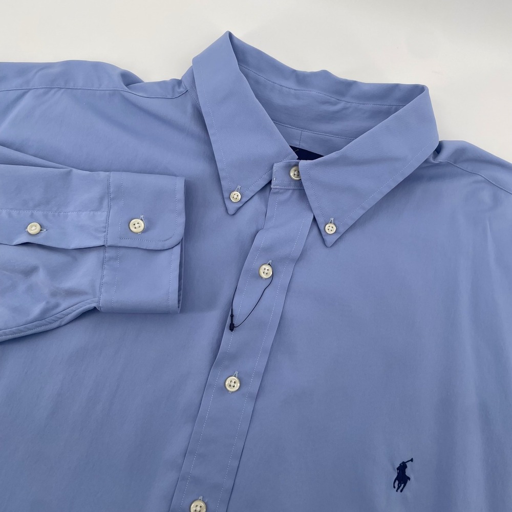 Ralph Lauren Button Down Men 2XB Blue Performance Stretch Long Sleeve Shirt NWOT